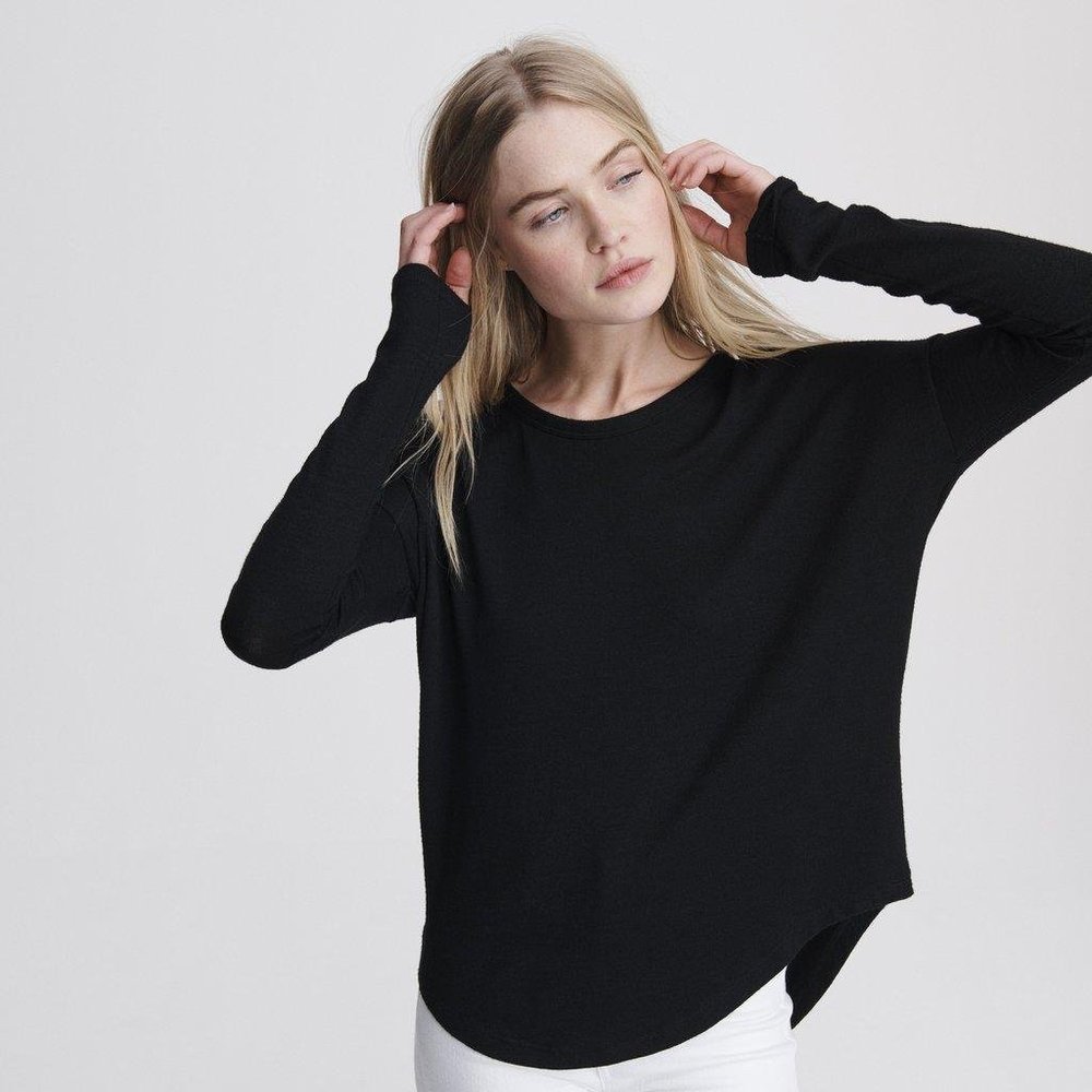 rag & bone The Knit Tee Relaxed Fit Tee Black Small Long Sleeved